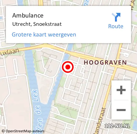 Locatie op kaart van de 112 melding: Ambulance Utrecht, Snoekstraat op 27 januari 2018 16:00