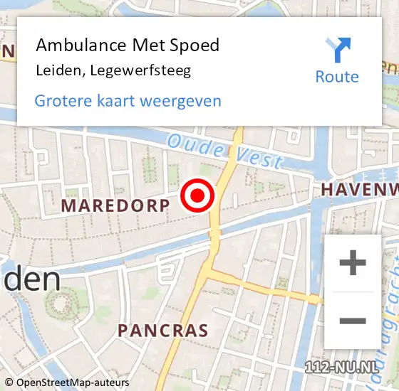 Locatie op kaart van de 112 melding: Ambulance Met Spoed Naar Leiden, Legewerfsteeg op 27 januari 2018 16:10