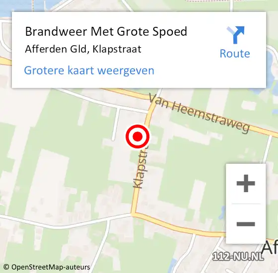 Locatie op kaart van de 112 melding: Brandweer Met Grote Spoed Naar Afferden Gld, Klapstraat op 14 februari 2014 13:41