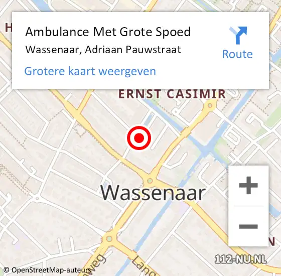 Locatie op kaart van de 112 melding: Ambulance Met Grote Spoed Naar Wassenaar, Adriaan Pauwstraat op 27 januari 2018 17:04