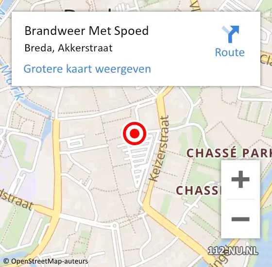 Locatie op kaart van de 112 melding: Brandweer Met Spoed Naar Breda, Akkerstraat op 27 januari 2018 17:55