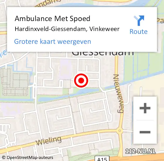 Locatie op kaart van de 112 melding: Ambulance Met Spoed Naar Hardinxveld-Giessendam, Vinkeweer op 27 januari 2018 19:05