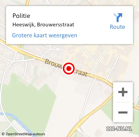 Locatie op kaart van de 112 melding: Politie Heeswijk, Brouwersstraat op 27 januari 2018 21:15