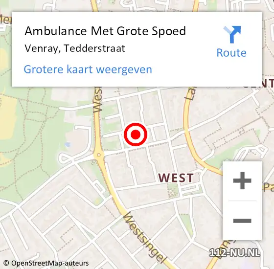 Locatie op kaart van de 112 melding: Ambulance Met Grote Spoed Naar Venray, Tedderstraat op 27 januari 2018 21:56