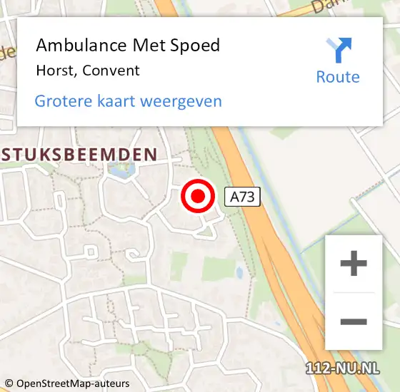 Locatie op kaart van de 112 melding: Ambulance Met Spoed Naar Horst, Convent op 14 februari 2014 13:59