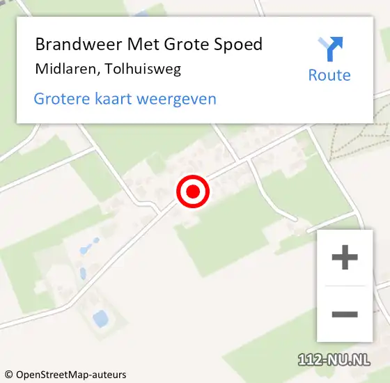 Locatie op kaart van de 112 melding: Brandweer Met Grote Spoed Naar Midlaren, Tolhuisweg op 14 februari 2014 14:07