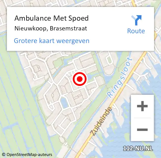 Locatie op kaart van de 112 melding: Ambulance Met Spoed Naar Nieuwkoop, Brasemstraat op 28 januari 2018 02:46