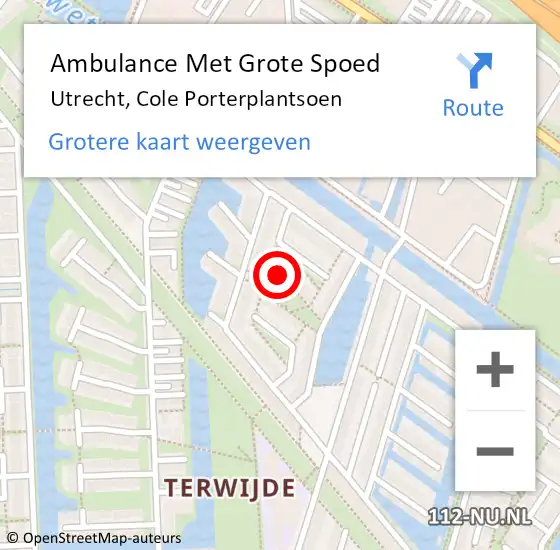 Locatie op kaart van de 112 melding: Ambulance Met Grote Spoed Naar Utrecht, Cole Porterplantsoen op 28 januari 2018 03:13