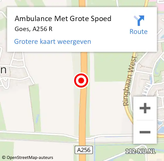 Locatie op kaart van de 112 melding: Ambulance Met Grote Spoed Naar Goes, A256 R op 28 januari 2018 05:17
