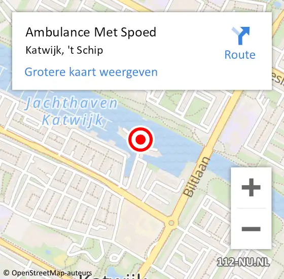 Locatie op kaart van de 112 melding: Ambulance Met Spoed Naar Katwijk, 't Schip op 28 januari 2018 05:47