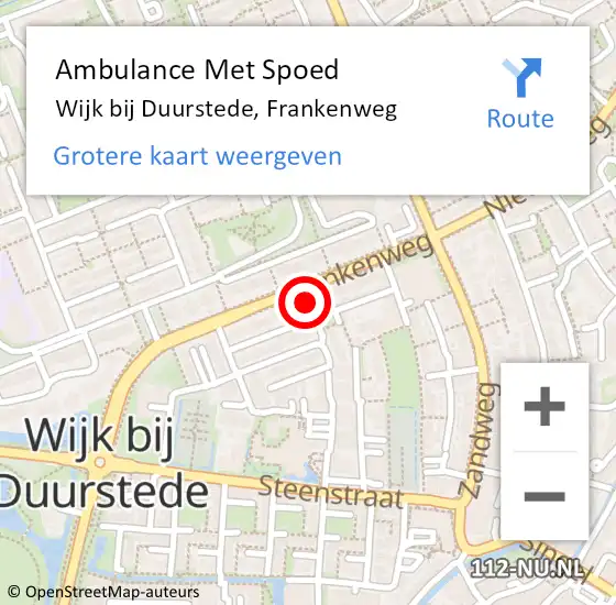 Locatie op kaart van de 112 melding: Ambulance Met Spoed Naar Wijk bij Duurstede, Frankenweg op 28 januari 2018 08:27