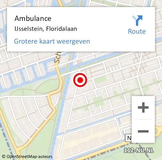 Locatie op kaart van de 112 melding: Ambulance IJsselstein, Floridalaan op 28 januari 2018 09:47