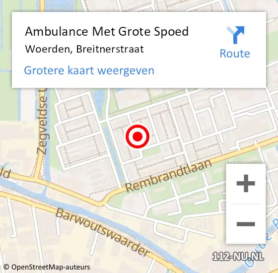 Locatie op kaart van de 112 melding: Ambulance Met Grote Spoed Naar Woerden, Breitnerstraat op 28 januari 2018 11:26