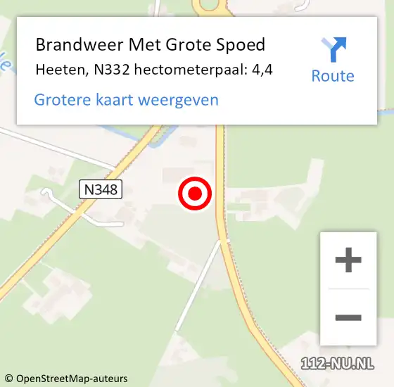 Locatie op kaart van de 112 melding: Brandweer Met Grote Spoed Naar Heeten, N332 hectometerpaal: 4,4 op 28 januari 2018 12:10