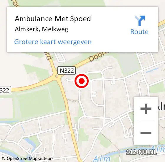 Locatie op kaart van de 112 melding: Ambulance Met Spoed Naar Almkerk, Melkweg op 28 januari 2018 12:11