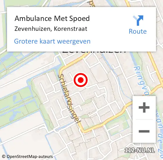 Locatie op kaart van de 112 melding: Ambulance Met Spoed Naar Zevenhuizen, Korenstraat op 28 januari 2018 15:30