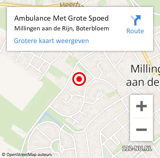 Locatie op kaart van de 112 melding: Ambulance Met Grote Spoed Naar Millingen aan de Rijn, Boterbloem op 28 januari 2018 16:04