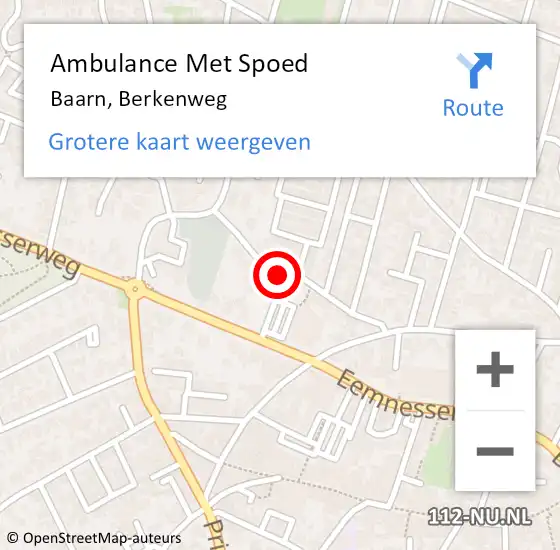 Locatie op kaart van de 112 melding: Ambulance Met Spoed Naar Baarn, Berkenweg op 28 januari 2018 16:54