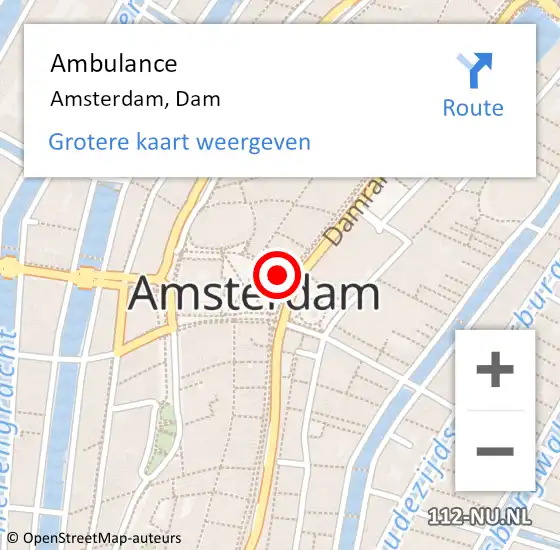 Locatie op kaart van de 112 melding: Ambulance Amsterdam, Dam op 28 januari 2018 17:43