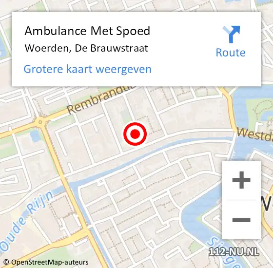 Locatie op kaart van de 112 melding: Ambulance Met Spoed Naar Woerden, De Brauwstraat op 28 januari 2018 17:55