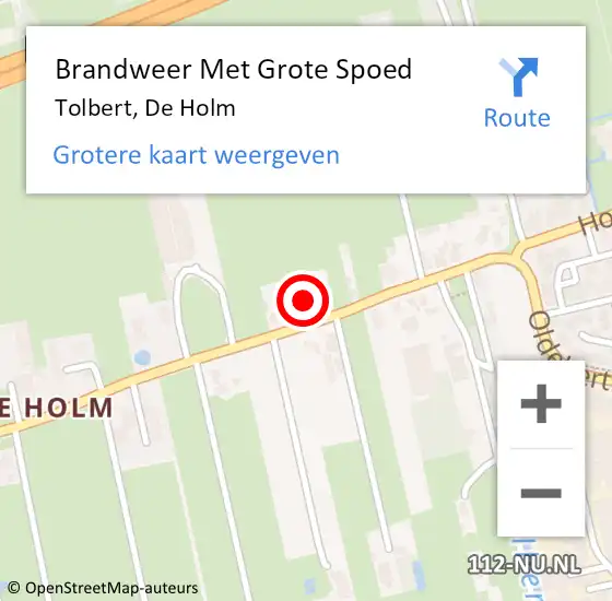 Locatie op kaart van de 112 melding: Brandweer Met Grote Spoed Naar Tolbert, De Holm op 28 januari 2018 18:12