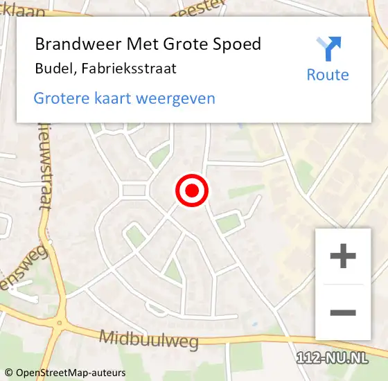 Locatie op kaart van de 112 melding: Brandweer Met Grote Spoed Naar Budel, Fabrieksstraat op 28 januari 2018 19:43