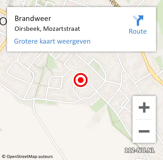 Locatie op kaart van de 112 melding: Brandweer Oirsbeek, Mozartstraat op 14 februari 2014 15:07