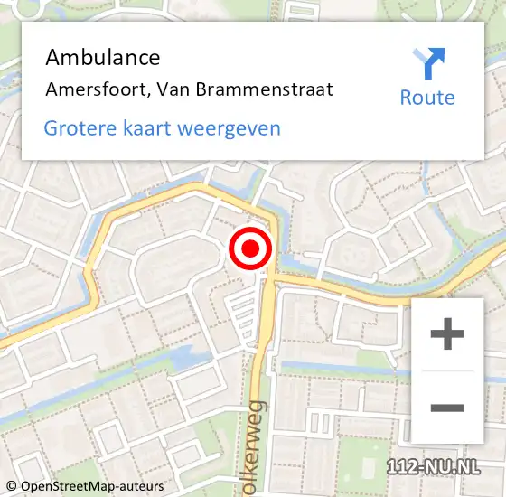 Locatie op kaart van de 112 melding: Ambulance Amersfoort, Van Brammenstraat op 14 februari 2014 15:08