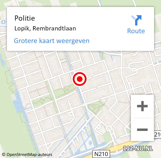 Locatie op kaart van de 112 melding: Politie Lopik, Rembrandtlaan op 28 januari 2018 20:55