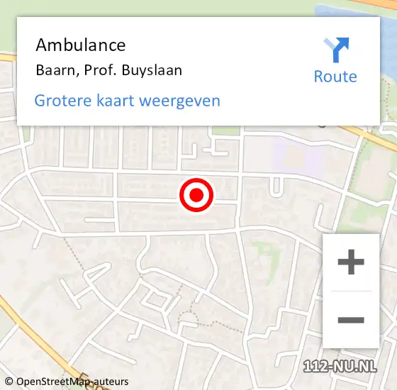 Locatie op kaart van de 112 melding: Ambulance Baarn, Prof. Buyslaan op 28 januari 2018 21:40