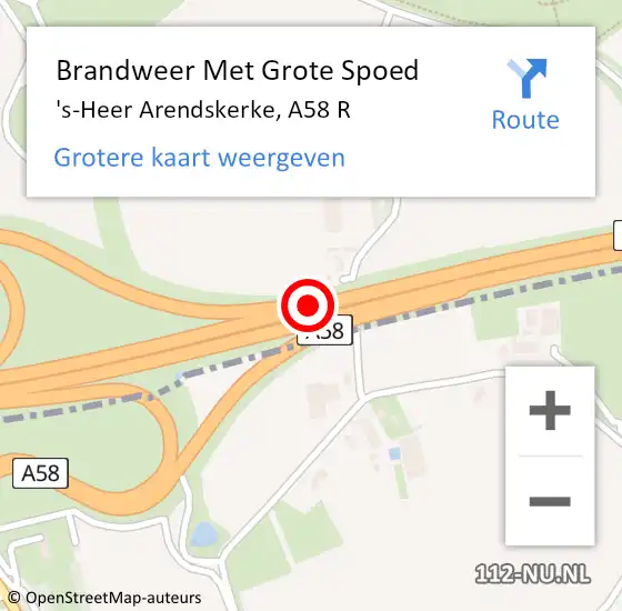 Locatie op kaart van de 112 melding: Brandweer Met Grote Spoed Naar 's-Heer Arendskerke, A58 R hectometerpaal: 157,1 op 28 januari 2018 22:09