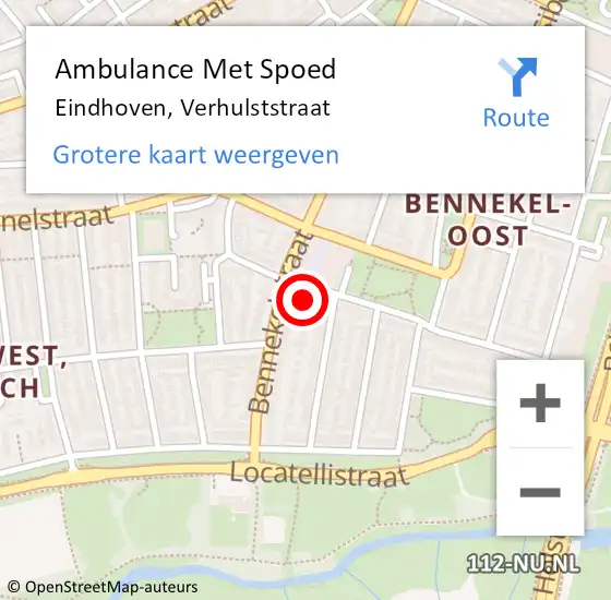 Locatie op kaart van de 112 melding: Ambulance Met Spoed Naar Eindhoven, Verhulststraat op 29 januari 2018 00:55