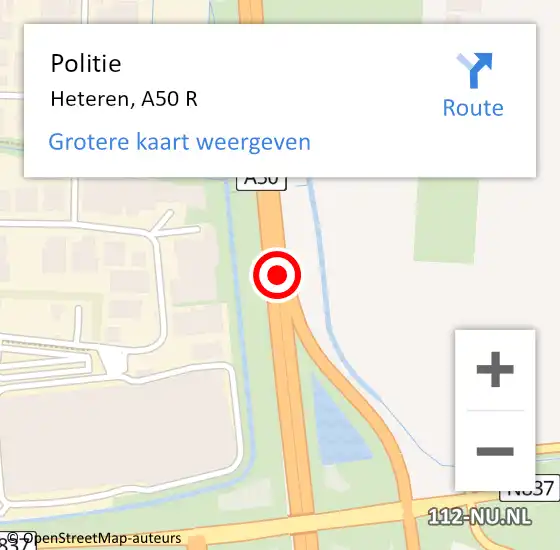 Locatie op kaart van de 112 melding: Politie Heteren, A50 R op 29 januari 2018 06:12