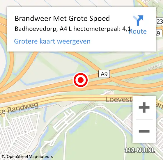 Locatie op kaart van de 112 melding: Brandweer Met Grote Spoed Naar Badhoevedorp, A4 L hectometerpaal: 4,1 op 29 januari 2018 08:17