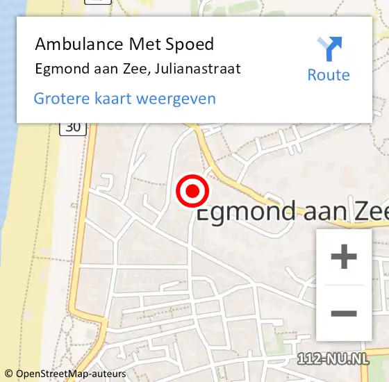 Locatie op kaart van de 112 melding: Ambulance Met Spoed Naar Egmond aan Zee, Julianastraat op 29 januari 2018 08:23