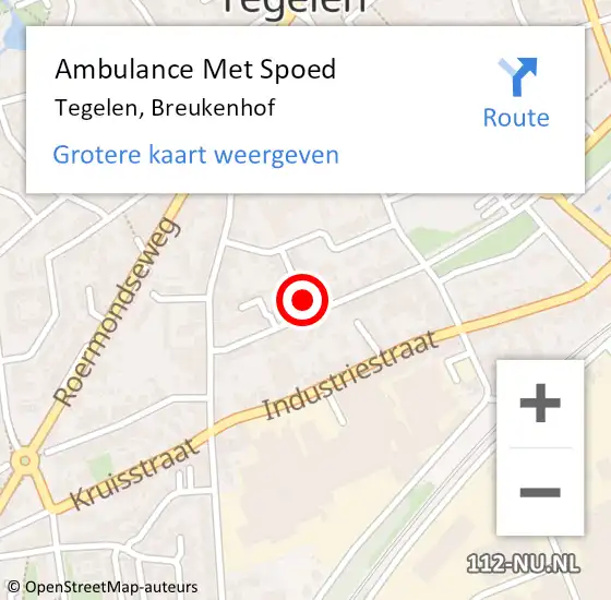 Locatie op kaart van de 112 melding: Ambulance Met Spoed Naar Tegelen, Breukenhof op 29 januari 2018 10:31