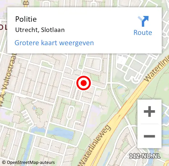 Locatie op kaart van de 112 melding: Politie Utrecht, Slotlaan op 29 januari 2018 11:38