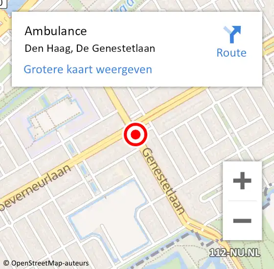 Locatie op kaart van de 112 melding: Ambulance Den Haag, De Genestetlaan op 29 januari 2018 12:50