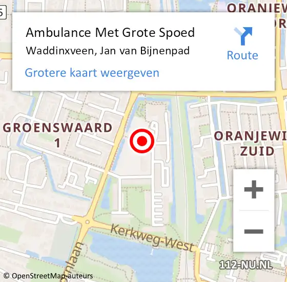 Locatie op kaart van de 112 melding: Ambulance Met Grote Spoed Naar Waddinxveen, Jan van Bijnenpad op 29 januari 2018 13:01