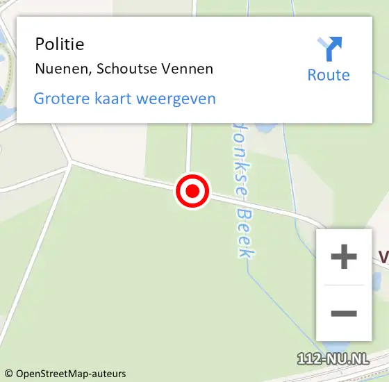 Locatie op kaart van de 112 melding: Politie Nuenen, Schoutse Vennen op 29 januari 2018 13:11