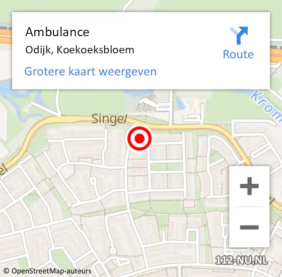 Locatie op kaart van de 112 melding: Ambulance Odijk, Koekoeksbloem op 29 januari 2018 14:36