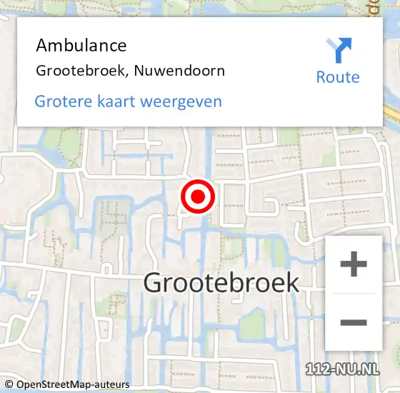 Locatie op kaart van de 112 melding: Ambulance Grootebroek, Nuwendoorn op 29 januari 2018 15:15