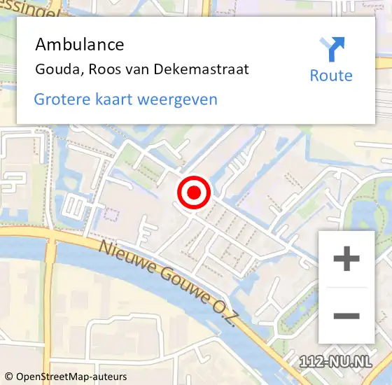 Locatie op kaart van de 112 melding: Ambulance Gouda, Roos van Dekemastraat op 29 januari 2018 15:35