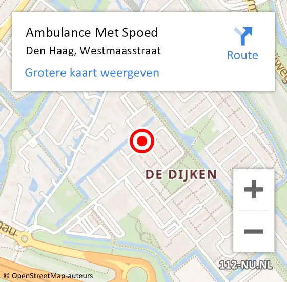 Locatie op kaart van de 112 melding: Ambulance Met Spoed Naar Den Haag, Westmaasstraat op 29 januari 2018 15:58