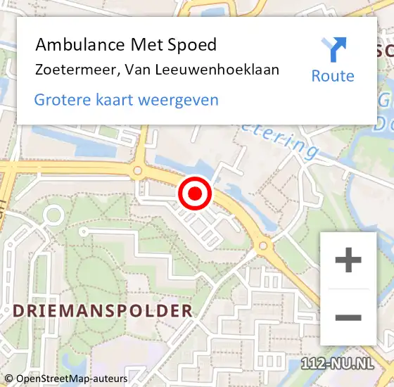 Locatie op kaart van de 112 melding: Ambulance Met Spoed Naar Zoetermeer, Van Leeuwenhoeklaan op 29 januari 2018 16:29