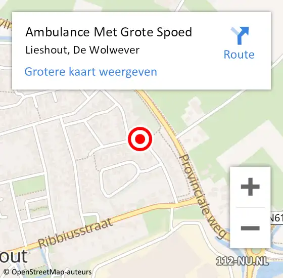 Locatie op kaart van de 112 melding: Ambulance Met Grote Spoed Naar Lieshout, De Wolwever op 29 januari 2018 16:36