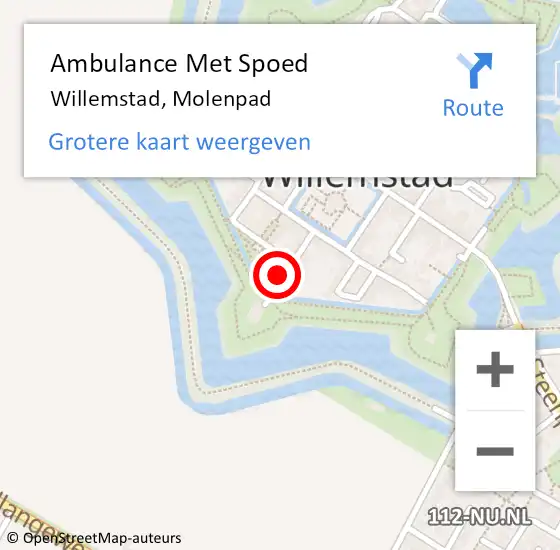 Locatie op kaart van de 112 melding: Ambulance Met Spoed Naar Willemstad, Molenpad op 29 januari 2018 17:08