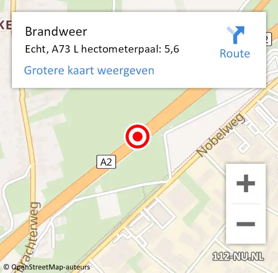 Locatie op kaart van de 112 melding: Brandweer Echt, A73 L hectometerpaal: 5,6 op 29 januari 2018 17:54