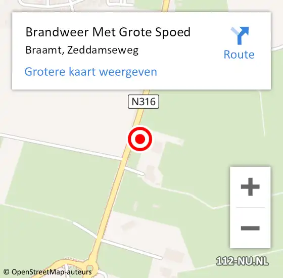 Locatie op kaart van de 112 melding: Brandweer Met Grote Spoed Naar Braamt, Zeddamseweg op 14 februari 2014 16:29