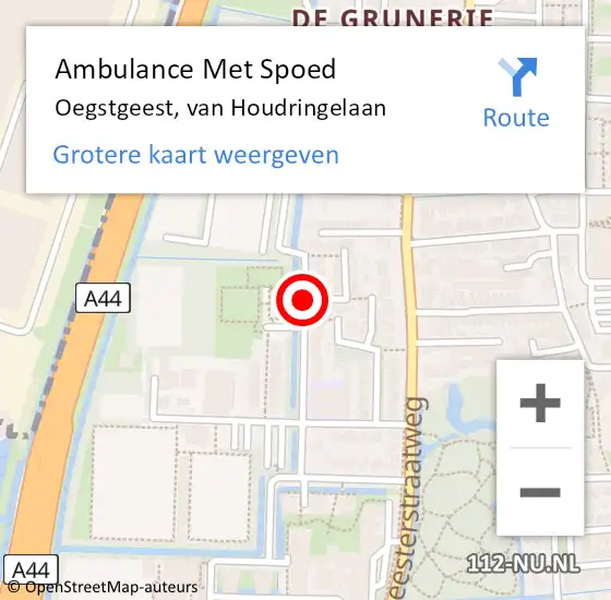 Locatie op kaart van de 112 melding: Ambulance Met Spoed Naar Oegstgeest, van Houdringelaan op 29 januari 2018 18:43